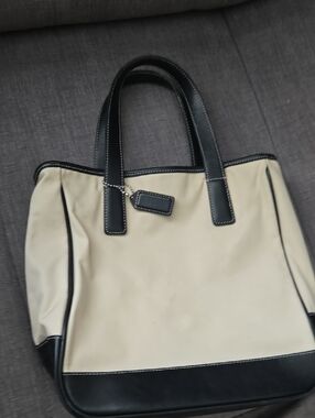 Coach Two-Tone Cream and Black Tote